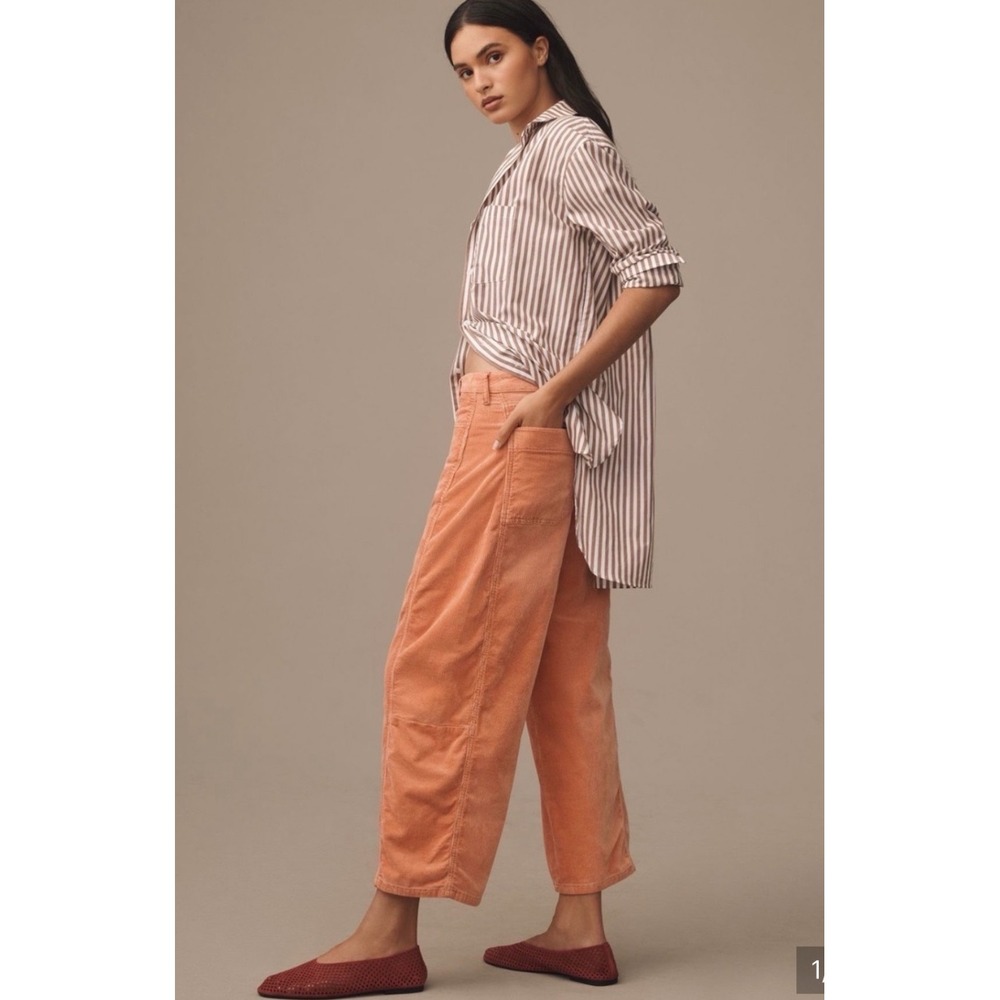 Anthropologie Pilcro The Kenna Mid Rise Barrel Jeans Corduroy Orange 26